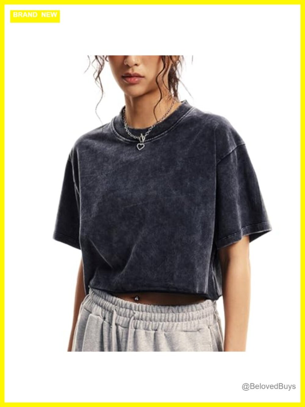 Womens Oversized Cotton Cropped T Shirt Acid Wash Short Sleeve Tee